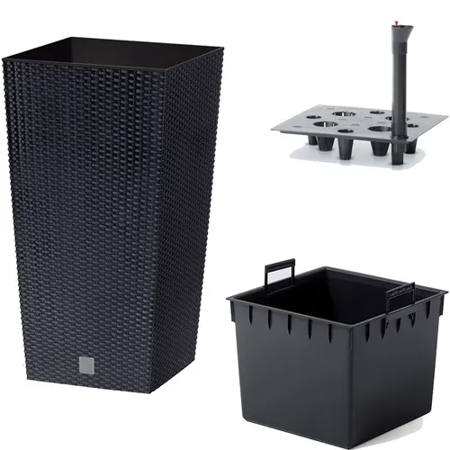 Prosperplast Blumentopf mit Einsatz und Bewässerungssystem Blumenkübel Anthrazit