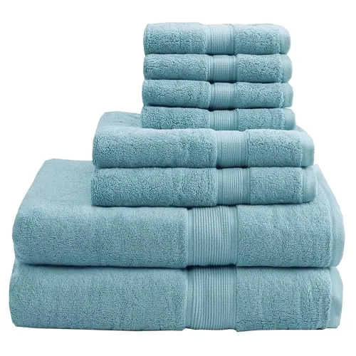 Madison Park Signature Luxus-Badetücher, 800 g/m², 100% Baumwolle, übergroßes Badetuch-Set, 8-teilig, bestehend aus 2 Badetüchern, 2 Handtüchern und 4 Waschtüchern, Aqua