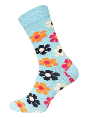 HomeOfSocks Ein Paar Bunte Blumen Socken aus Baumwolle kuschelig weich mit 90% Baumwolle für Damen und Herren | Blau-Multi Gr. 43-46