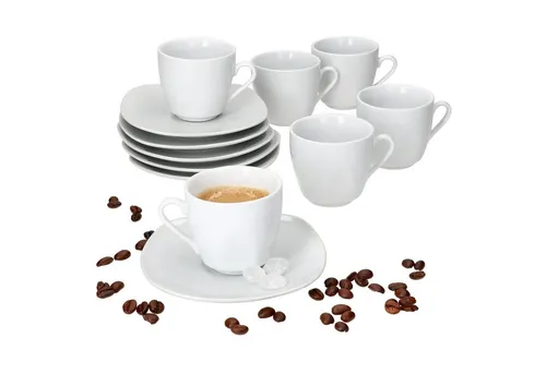 MamboCat Tasse 6er Set Lotta Espressotassen 80ml + Untertassen 6 Personen, Porzellan