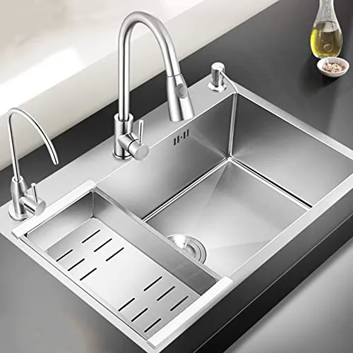HaTur Spülbecken 60 x 45 cm – Modernes Edelstahl Waschbecken mit Abtropfgestell