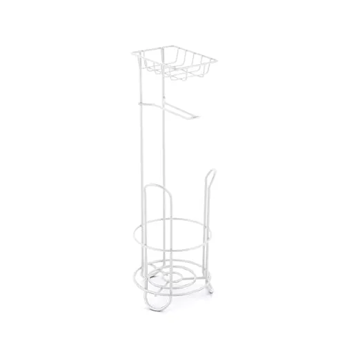 MSV Klopapierhalter mit Ablage, schmaler Toilettenpapierhalter stehend aus Metall, freistehender Toilettenpapierständer für insgesamt 3 Rollen, Weiß matt