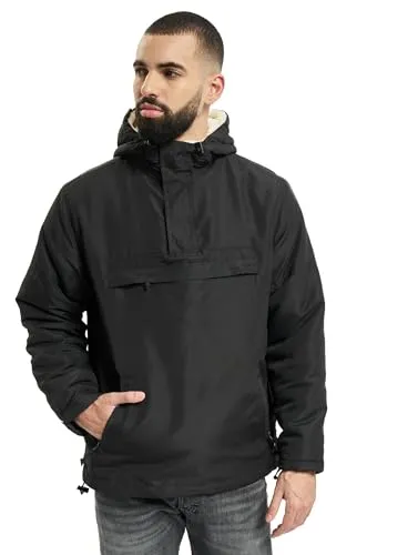 Brandit Windbreaker Sherpa schwarz, Größe L - Funktionsjacke mit warmem Teddyfell-Innenfutter, wind- und wasserabweisend, ideal für kalte Tage. Verstellbare Kapuze und zahlreiche Taschen für Stauraum.