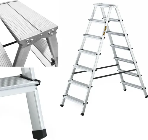 Drabest Klappleiter - 7 Stufen, Tragfähigkeit 125kg - Klappleiter aus Aluminium, doppelseitig und rutschfest - ideal für Haushaltsarbeiten mit einer maximalen Arbeitshöhe von 3,04 m.