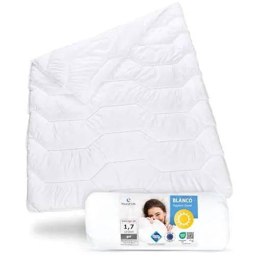 Sommerdecke 155x220 Blanco - Bettdecken mit innovativer Duo-Hohlfaser-Füllung für optimale Atmungsaktivität und Feuchtigkeitsmanagement, ideal für Allergiker und heiße Nächte.