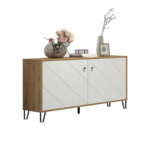 trendteam smart living Sideboard Kommode Fernsehschrank - Moderne Kommode für das Wohnzimmer in Artisan Eiche und Weiß, mit durchdachtem Stauraum und FSC-Zertifizierung für Nachhaltigkeit. Maße: 123 x 76 x 40 cm.