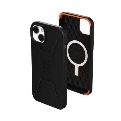 Urban Armor Gear UAG Civilian Hülle kompatibel mit Apple iPhone 14 Plus [Wireless Charging/Magnetische Aufladung kompatibel, Sturzfeste Handyhülle, Erhöhter Rand] schwarz