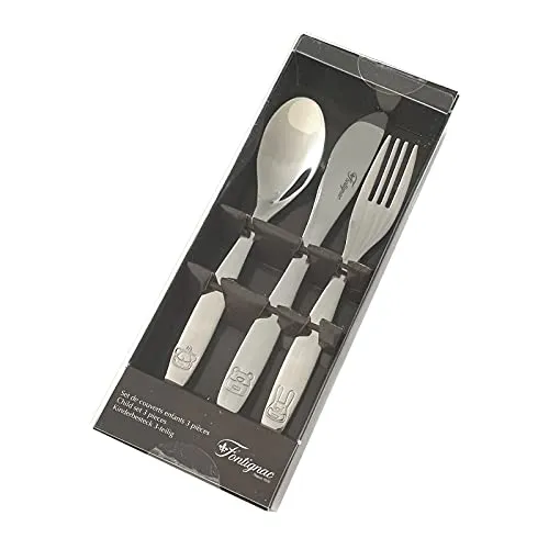 HAC24 3tlg. Kinderbesteck mit Tiermotiven Besteckset Kinder Edelstahl Kinderset Gabel Messer Löffel Essbesteck