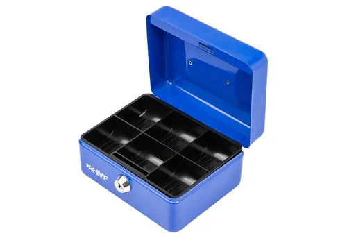 HMF Geldkassette Abschließbare Bargeldkasse mit Münzeinsatz, Geldkasse mit 6 Münzfächern 15 x 12 x 8 cm Blau
