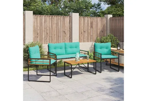 furnicato Garten-Essgruppe Modulares Möbelset 4 Plätze in Türkis - Stilvolles Möbelset für drinnen und draußen. Die Kombination aus massivem Holz und pulverbeschichtetem Stahl sorgt für Langlebigkeit und Eleganz. Ideal für entspannte Stunden auf Terrasse oder Balkon.