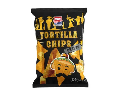 XOX Knabberei, XOX Tortilla Chips Cheese Maischips mit Käsegeschmack Packung 120g