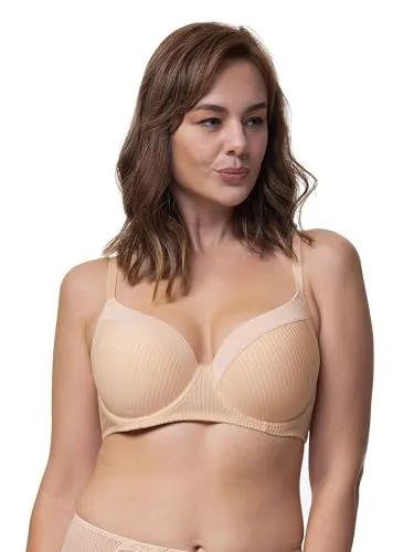 Dorina Carmen Leicht Gepolsterter Demi-BH – Burnout-Streifen-Mikrostoff, Bügel-Unterstützung, Power-Mesh U-Rücken-Flügel, Beige