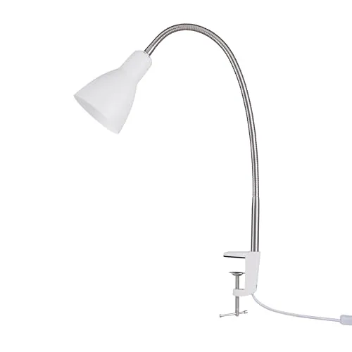 Paco Home LED Lampe Tischleuchte Deko Tischlampe Schreibtischlampe Arbeitszimmer Büro Modern Höhenverstellbar Rund E27, Farbe:Silber 2, Leuchtenart/Farbe:Tischleuchte - Weiß
