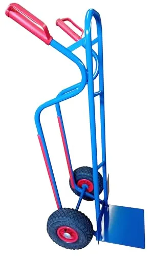 Stahlrohr Sackkarre 300 kg - Luftrad und PVC-Felge - Robuste Sackkarre mit europäischer Fertigung, Tragkraft bis 300 kg und speziellen PVC-Gleitkufen für sicheres Treppenrutschen.