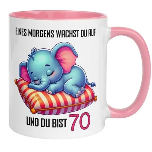 Geburtstag Frauen Geschenk Tasse | Eines Morgens wachst du auf – und du bist 70 | Lustige Geschenk Geburtstagstasse mit Spruch 70. Geburtstag | 70ter Geburtstag - Witziges Geburtstagsgeschenk Frau 70