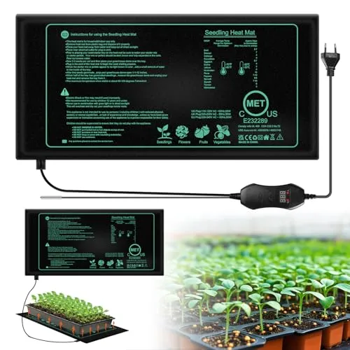 PORFOYO Heizmatte Pflanzen Mit Thermostat, 50W Pflanzen Heizmatte Wärmematte, Temperatur Heizkissen Amphibien, Wasserdichtes Zimmergewächshaus Wärmematte Für Sämlinge, Haustiere Und Reptilien
