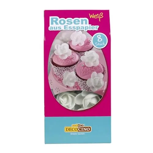 Dekoback Weiße Esspapier-Rosen, 8Stk