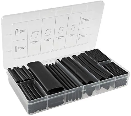 Schrumpfschlauch-Sortiment, 142-teilig Plastikbox, klebend, Ratio 3:1, schwarz