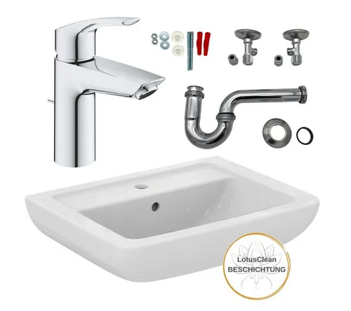HGMBAD Waschbecken Waschtisch 60 cm - Pflegeleichtes Komplett-Set - Waschtischarmaturen, modernes Design mit LotusClean Beschichtung für einfache Reinigung und Pflege, ideal für Ihr Badezimmer.