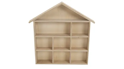 creativ company Setzkasten in Hausform - Archivierung und Aufbewahrung – Charmanter Setzkasten aus unbehandeltem Holz mit 9 Fächern, ideal zur kreativen Gestaltung und Aufbewahrung von Lernmaterialien und Spielzeugen.