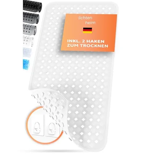 LICHTENHEIM Badewannenmatte rutschfest 88x40cm | BPA frei Antirutschmatte Badewanne | rutschfeste Badematte für Baby, Kinder & Senioren | Rutschmatte Anti Rutsch | Badewanneneinlage Weiß