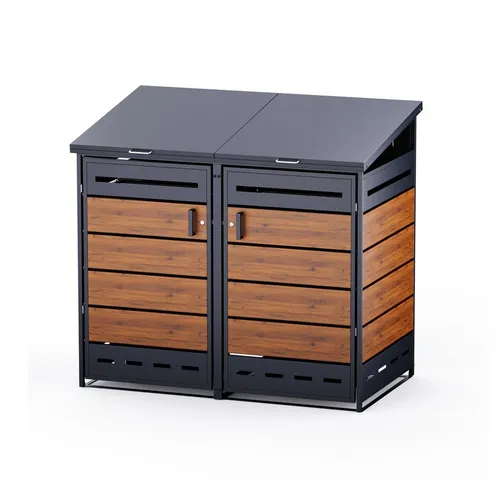 RS Trade Allzweckkiste Mülltonnenbox Verkleidung 2er Anthrazit / Holzoptik V2