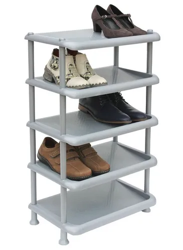 DanDiBo Schuhregal Kunststoff 93901 - Stapelbares Schuhablage-System - Schuhablage mit 5 offenen Ebenen, aus robustem Kunststoff in Grau, ideal für platzsparendes Verstauen und einfache Montage durch Stecksystem.