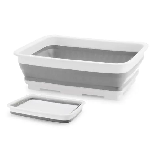 Beldray Faltbare Waschschüssel – Rechteckige Spülschüssel mit Griff, Camping Waschwanne für Picknick, Festival & Unterwegs, Weiß/Grau