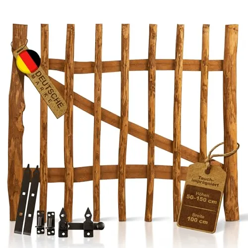 BooGardi Gartentor Staketentor imprägniert 50x100cm - Zauntor aus imprägniertem Haselnuss-Holz, erhöht die Haltbarkeit und passt ideal zu unseren Staketenzäunen. Perfekt für rustikale Gärten, erhältlich in 14 Größen.