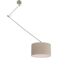 Qazqa Modern Hängelampe - Pendelleuchte in Silber mit taupe Schirm - Stilvolle Pendellampe aus Stahl, dimmbar und ideal für Wohnzimmer oder Schlafzimmer. Verstellbare Höhe und modernes Design machen sie zum Blickfang in jedem Raum.