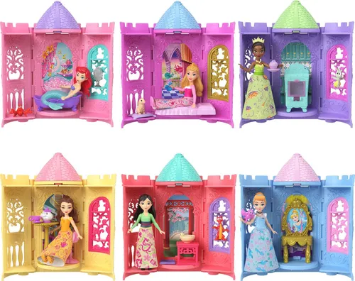 Mattel Disney Princess Turm-Überraschung - Anzieh- & Modepuppen, mit geheimnisvoller Minipuppe und 4 Überraschungen für endlosen Disney Princess-Spaß im zauberhaften Turm-Design.