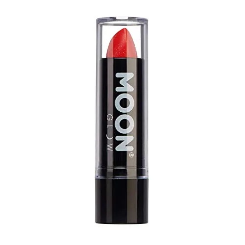 Moon Glow Neon UV-Glitzer-Lippenstift, leuchtender neonfarbener Lippenstift, leuchtet unter UV-Strahlung (Rot, 1 Stück)