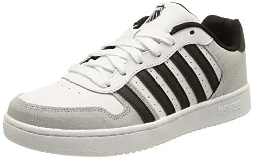 K-Swiss Court Palisades Herren Turnschuh - Weiß/Grau/Schwarz, 45 EU - Herren-Sneaker mit hochwertigem Leder-Obermaterial, ideal für Sport und Freizeit, bietet optimalen Komfort und Halt.