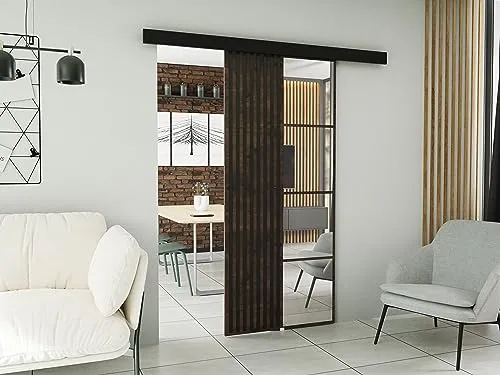 KIER FURNITURE Wandschiebetüren mit Spiegeln MOLI 80 – Schiebetür Komplettset Schiene Komplettset Mit Tür – Zimmertüren Mit Zarge Komplett - B86xH205xT1,6 cm - Esche Dunkel
