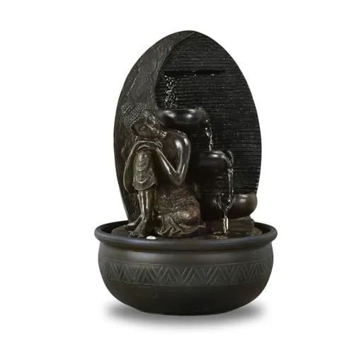Zen'Light - Zimmerbrunnen Buddha Grace mit Farbiger LED-Beleuchtung - Zen-Dekor Ideal für Meditation und Entspannung - Leise Wasserpumpe - Abnehmbare Skulptur - H 40cm