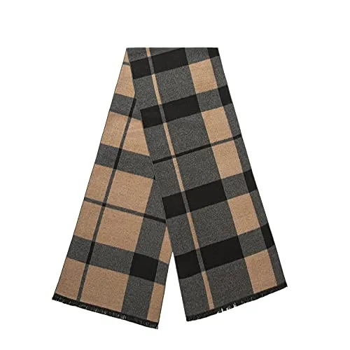 Lindoro Merino Wollschal für Herren, Warme, Leichte Tartan-Plaid-Winter-lange Schals mit Geschenkbox (Kamel Kariert)