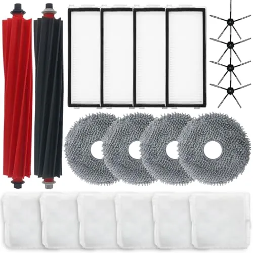 HomeTimes Ersatzteile für Roborock Qrevo Master Qrevo Slim Saugroboter Zubehör mit 2 Gummibürsten 4 HEPA-Filter 4 Seitenbürsten 4 Staubbeutel 6 Mop-Pads 20tlg.