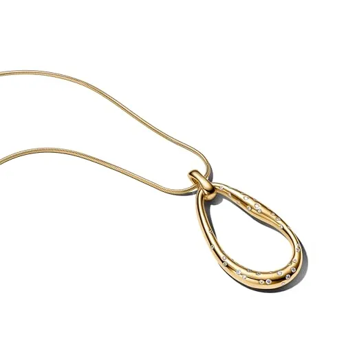 Pandora Kette mit Anhänger 364667C01-90, Vergoldet & Zirkonia - Elegante PANDORA Kette mit organisch geformtem Anhänger und funkelnden Zirkonia. Ideal für stilvolle Akzente zu jedem Outfit. Ein vielseitiges Accessoire für besondere Anlässe oder als Geschenk.