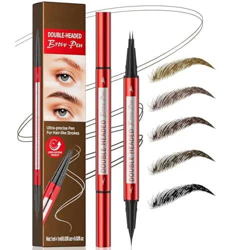Microblading Augenbrauenstift Wasserfest,Mit Doppelspitze für haargezeichnete Brauen & Farbauffüller,Lang anhaltende Augenbrauenfarbe,wasserfest und wischfest,NatüRlicher (Dark Brown)
