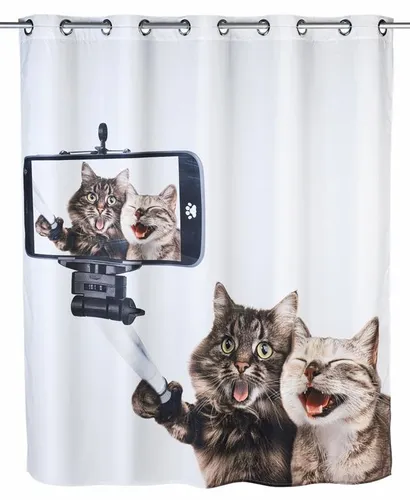 Duschvorhang Selfie Cat 180x200cm, Flex-Anti-Bakteriell WENKO