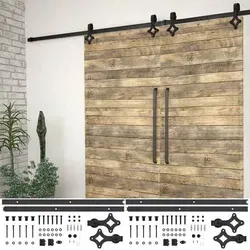 vidaXL Schiebetür-Beschlagsätze 200 cm Stahl Schwarz - Türsicherungen mit robustem, pulverbeschichtetem Stahl für leises und müheloses Öffnen von Schiebetüren. Ideal für Scheunen und Küchen, inklusive 2 Gleitschienen und 2 verschleißfesten Rollen.