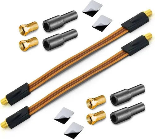 2x ARLI Fensterdurchführung UltraSlim + 4x F-Stecker vergoldet + 4x Gummitülle | TV SAT Flachkabel DVB-S2 DVB-T2