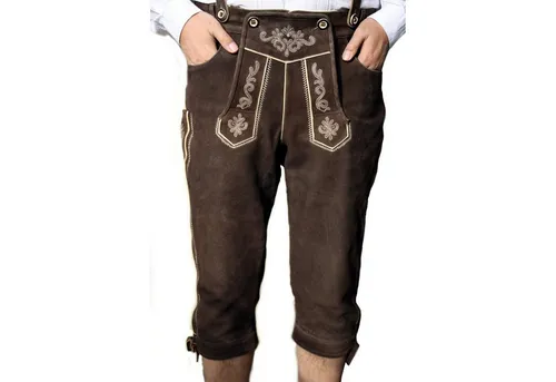 German Wear Trachtenlederhose GW805 Kniebundhose Ziegenvelour Braun