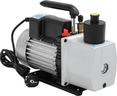vidaXL 2-Stufige Vakuumpumpe 50 L/min - Schwarz - Effiziente Vakuumpumpe für Kältesysteme, mit Aluminiumgehäuse und praktischem Ölschauglas. Ideal für professionellen Einsatz, leicht transportierbar dank integriertem Tragegriff.