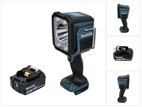 Makita DML 812 M1 Akku LED Handstrahler - Arbeitsleuchten mit 1250 lm Helligkeit und 640 m Reichweite, ideal für Baustellen und Outdoor-Einsätze, inkl. 4,0 Ah Akku für lange Betriebszeiten.
