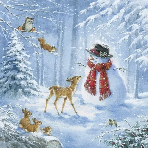 Servietten Snowmen´s Friends Tiere Schneemann Wald Winter Weihnachten 33x33cm 20