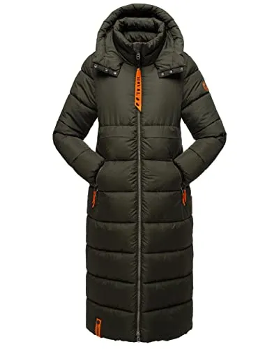 Navahoo Damen Wintermantel - Warmer Steppmantel mit Kapuze in Dark Olive, Gr. XXL - Funktionsjacken: Komfortabler Steppmantel mit Innentasche für Technik, wind- und wasserabweisend, ideal für kalte Wintertage.