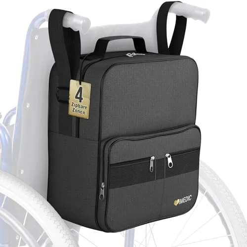 iMedic Deluxe Rollstuhltasche – Rucksack für die Rückseite des Rollstuhls – Geräumige Aufbewahrungstasche für Elektrorollstühle & Mobilitätshilfen – Strapazierfähig & praktisch – Schwarz
