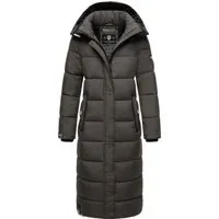 Navahoo Damen Wintermantel Isalie Anthracite XL - Modischer langer Steppmantel mit abnehmbarer Kapuze, ideal für kalte Tage. Die Innentasche für Kopfhörer und Powerbank macht ihn zum praktischen Begleiter.