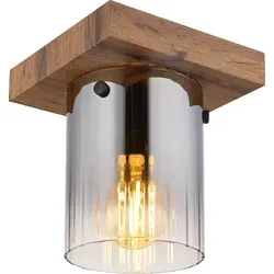 Elegante Deckenleuchte in Holzoptik und Rauchglas - Lampen im modernen Design, kombiniert MDF Holzoptik mit rauchfarbenem Glas. Ideal für stimmungsvolle Beleuchtung im Wohnzimmer. Exklusive E27 40W Birne.